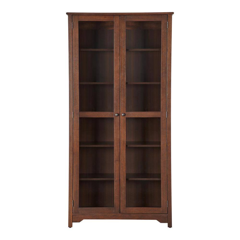 Home Decorators Collection Bradstone 72 in. Walnut Brown Wood Bookcase with Glass Doors JS-3424-C