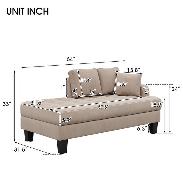 2 Pieces Tufted Chaise Lounge Recliner Set Removable Cushions Sofa with Pillow