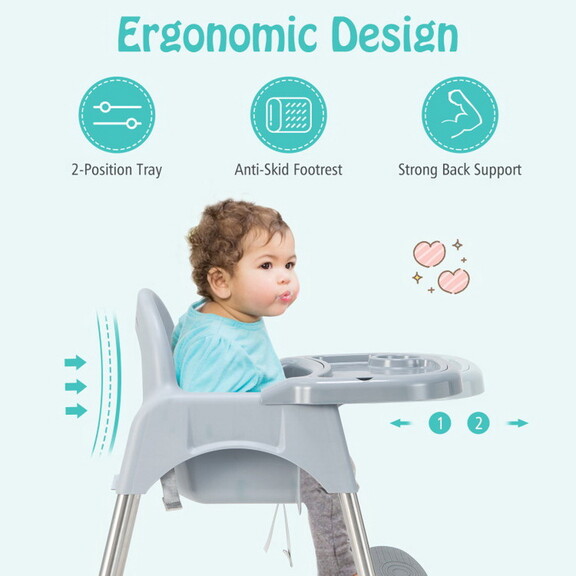 Costway 4 in 1 Convertible Baby High Chair with Re...