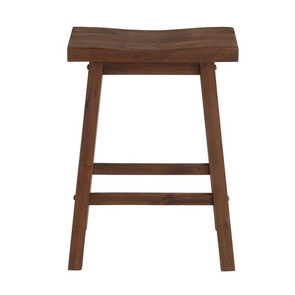 Saddle Design Wooden Counter Stool with Grain Details， Brown