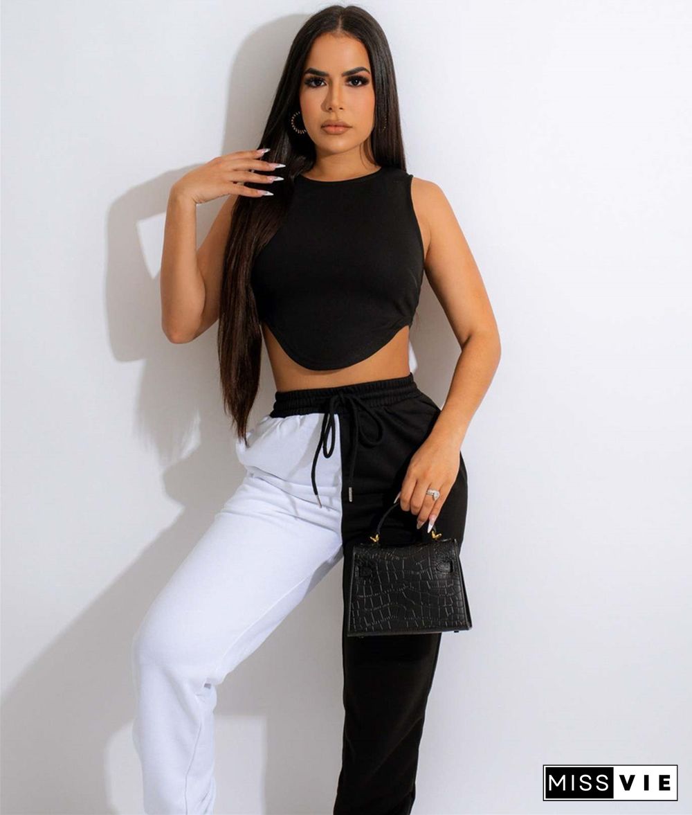 Back Cut out Tank Crop Top Sweatpants 2 Piece Set