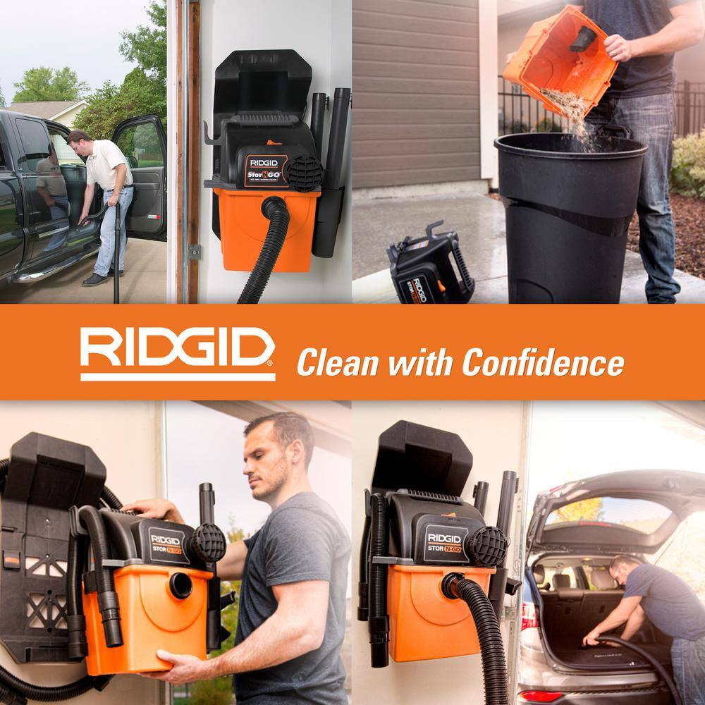 RIDGID 5 Gallon 5.0 Peak HP Portable Wall-Mountable WetDry Shop Vacuum with Filter Two Locking Hoses and Accessories WD5500