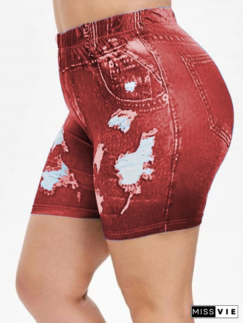 Women's Fashion Hole Denim Leggings Shorts Summer Sexy Shorts Pants Plus Size