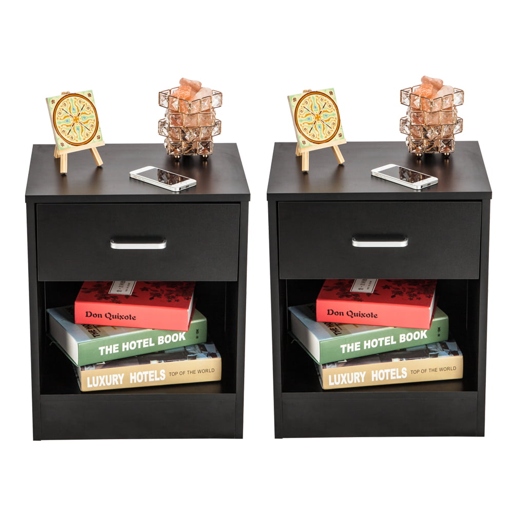 Winado Set of 2 Nightstand End Tables with Drawer Black