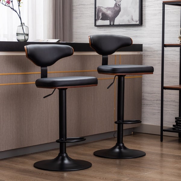 Contemporary Style Bentwood Adjustable Bar Stools ，walnut Bentwood Upholstered Swivel Barstool with Stable Base Set of 2