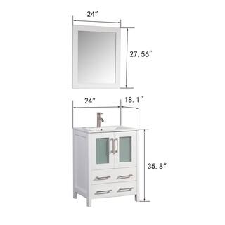 Vanity Art Brescia 24 in. W x 18.1 in. D x 35.8 in. H Single Basin Bathroom Vanity in White with Top in White Ceramic and Mirror VA3024-W