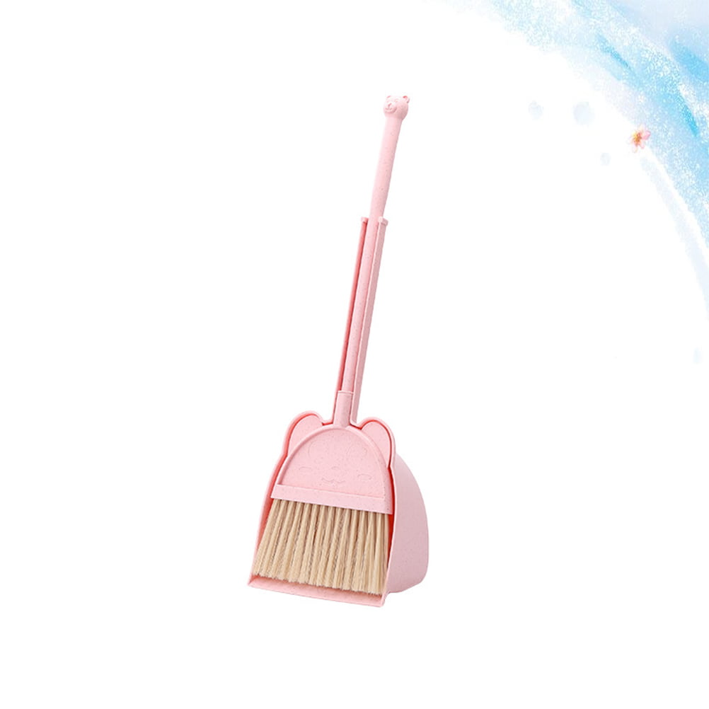 Detachable Children Broom Dustpan Set Bear Pattern Mini Education Kids Pretend Play Props Sweeping House Cleaning Toys (Pink)