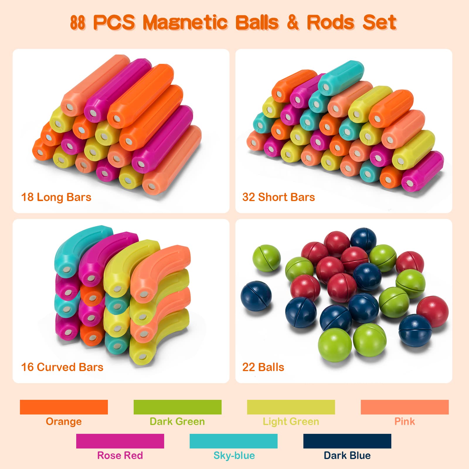 Costzon 88PCS Magnetic Balls and Rods Set, Magnet Building Sticks Set, STEM Learning Educational Construction Toys