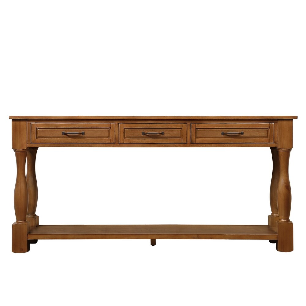 Wood Brown Console Table Long Sofa Table Hallway Table with 3 Drawers