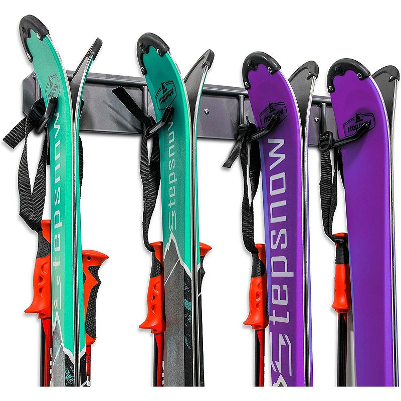 RaxGo Ski Wall Rack， Holds 4 Pairs of Skis and Skiing Poles or Snowboard