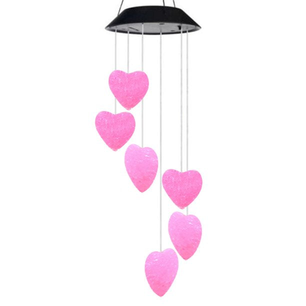 Cocobaby Color-changing LED Solar Powered Pink Heart Wind Chime Light Yard Garden Decor-Pink