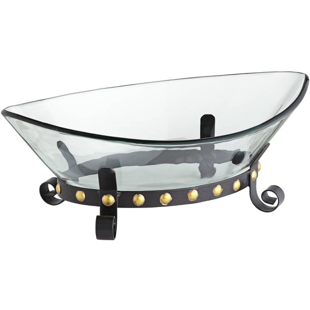 Wide Decorative Glass Bowl With Studded Base