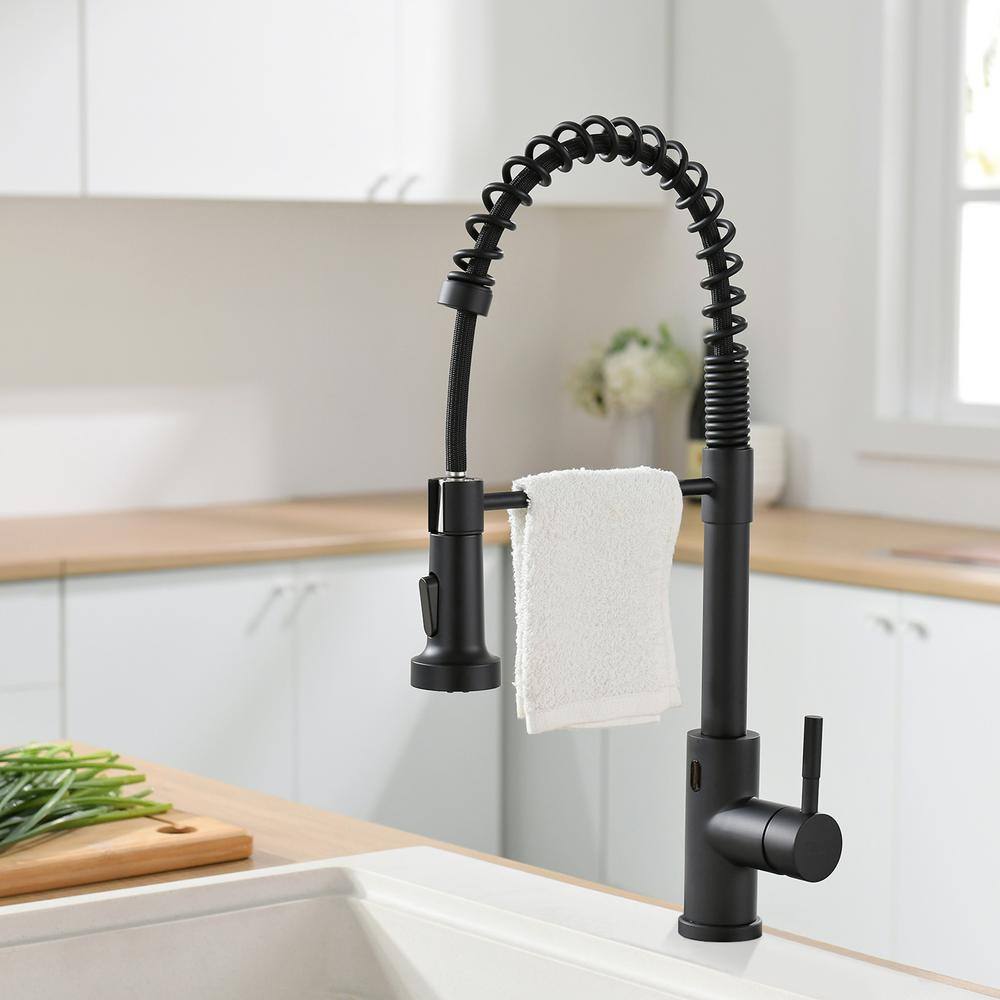 Fapully Touchless Single-Handle Pull-Down Sprayer Kitchen Faucet in Matte Black DFA-1002B