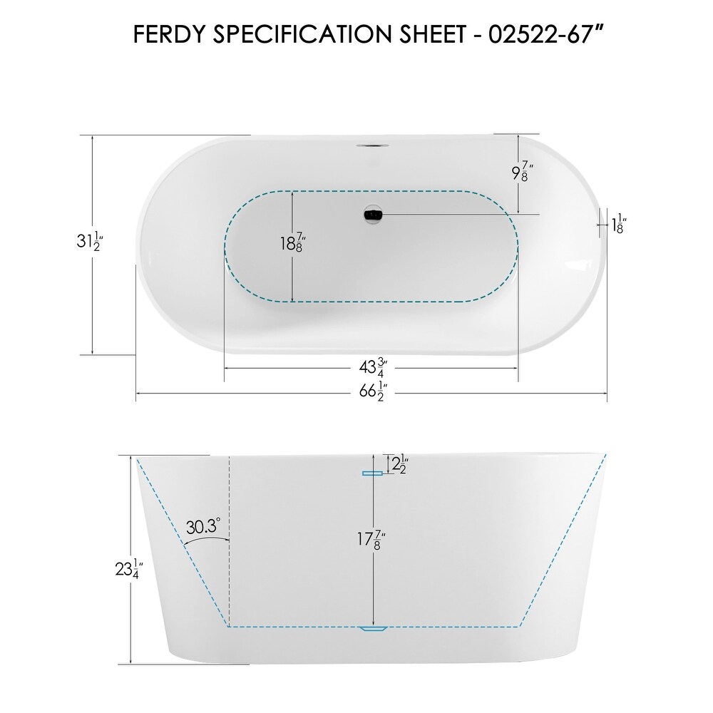 Small Classic Oval Shape Acrylic Soaking Bathtub