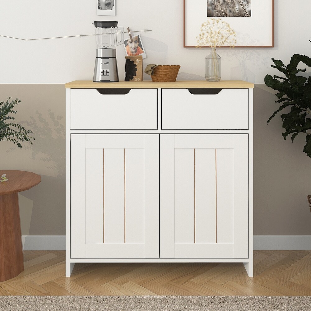 Storage Cabinet with 2 Drawers and Doors  Accent Kitchen Cupboard  Free Standing Cabinet  Retro Wooden Sideboard  Side Cabinet