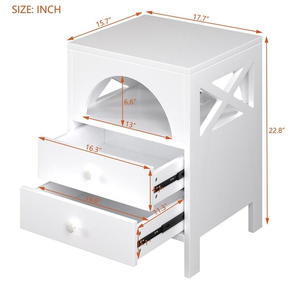 Modern 2 Drawers Nightstand with USB Charging Ports and LED Lights - - 37388176