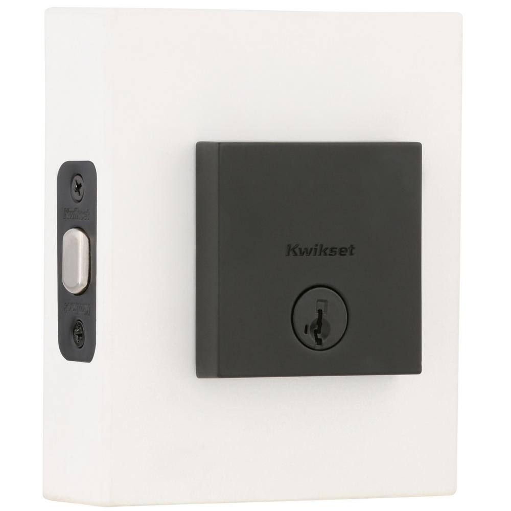 Kwikset Downtown Low Profile Iron Black Square Single Cylinder Contemporary Deadbolt featuring SmartKey Security 258SQT514SMT