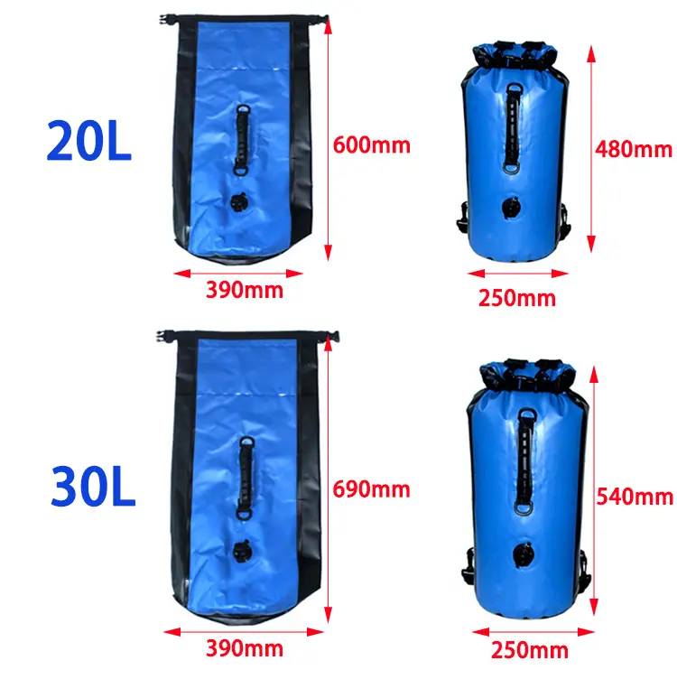 20L 30L PVC Waterproof Dry Bag with Air Valve Boating Diving Man Women Beach Swimming Rafting Ocean Water Floating Storage Sack