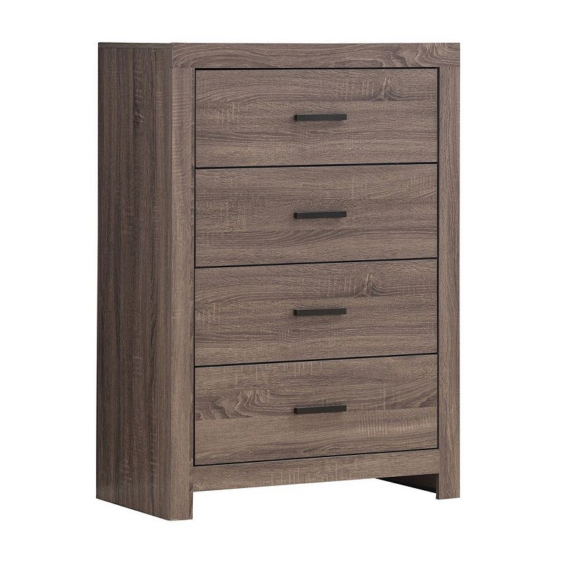 4 Drawer Chest with Metal Bar Pulls， Brown