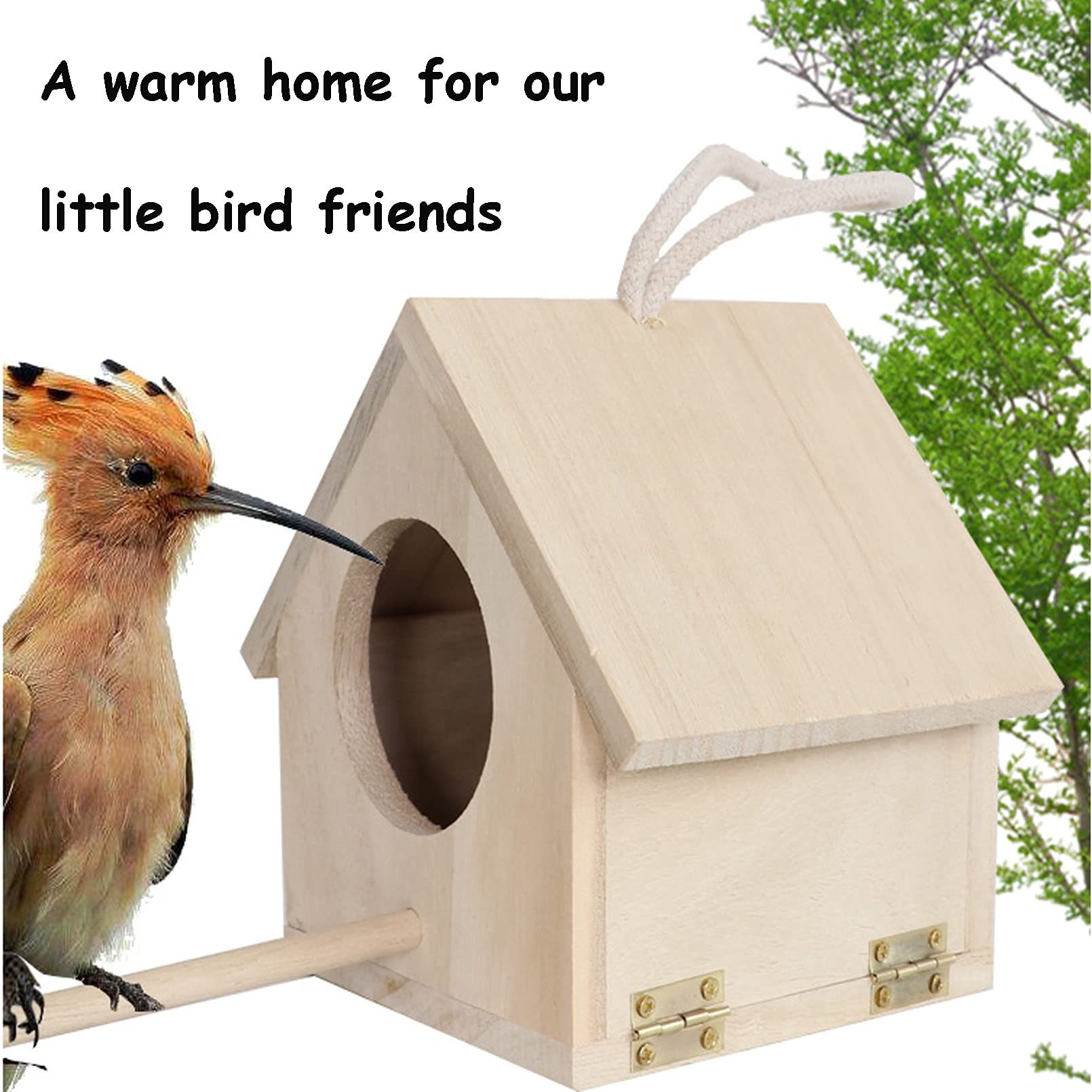 ISHANTECH Wooden Bird House， Hanging Birdhouse for Outside， Garden Patio Decorative Nest Box Bird House