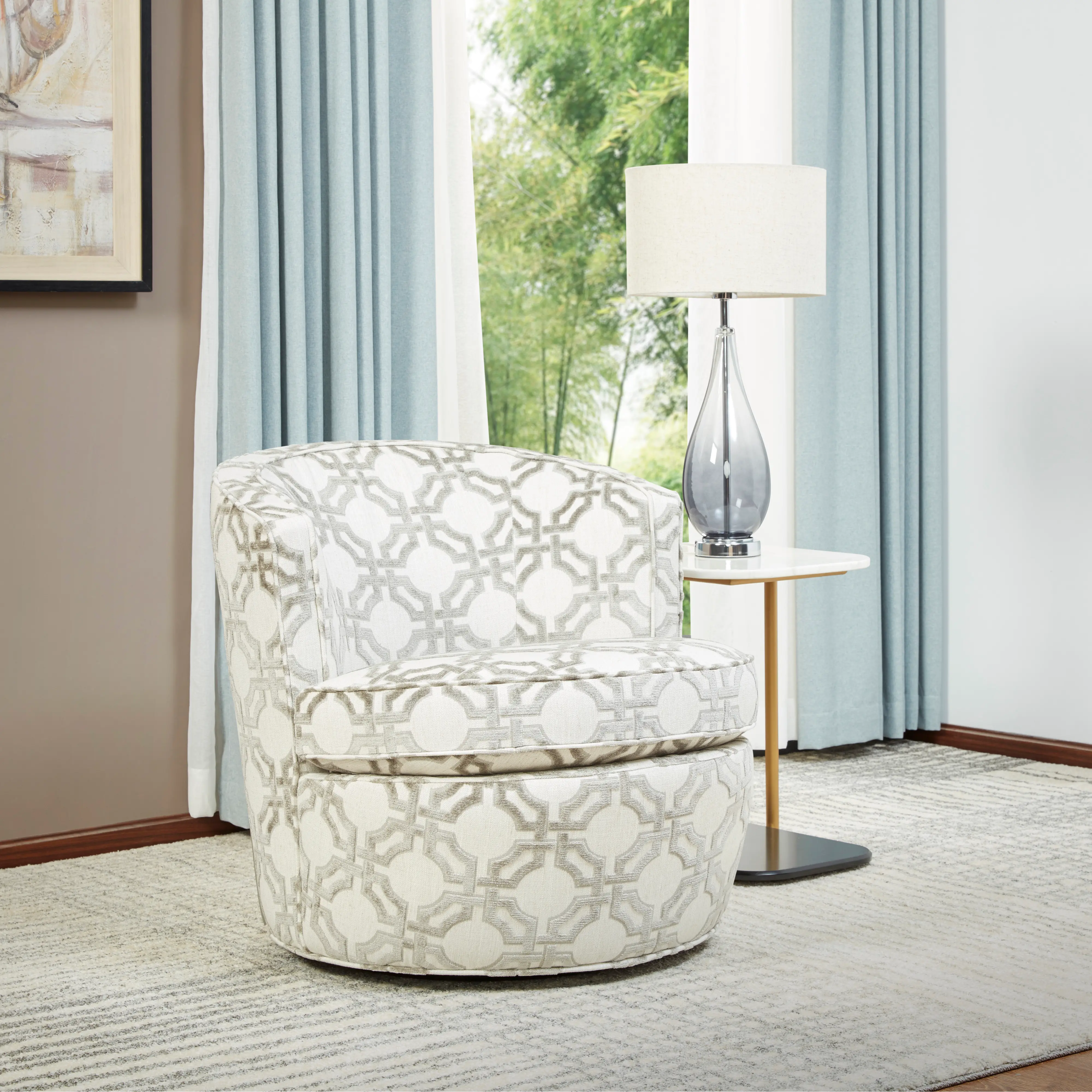 Julia Anarchy Silver Upholstered Swivel Accent Chair