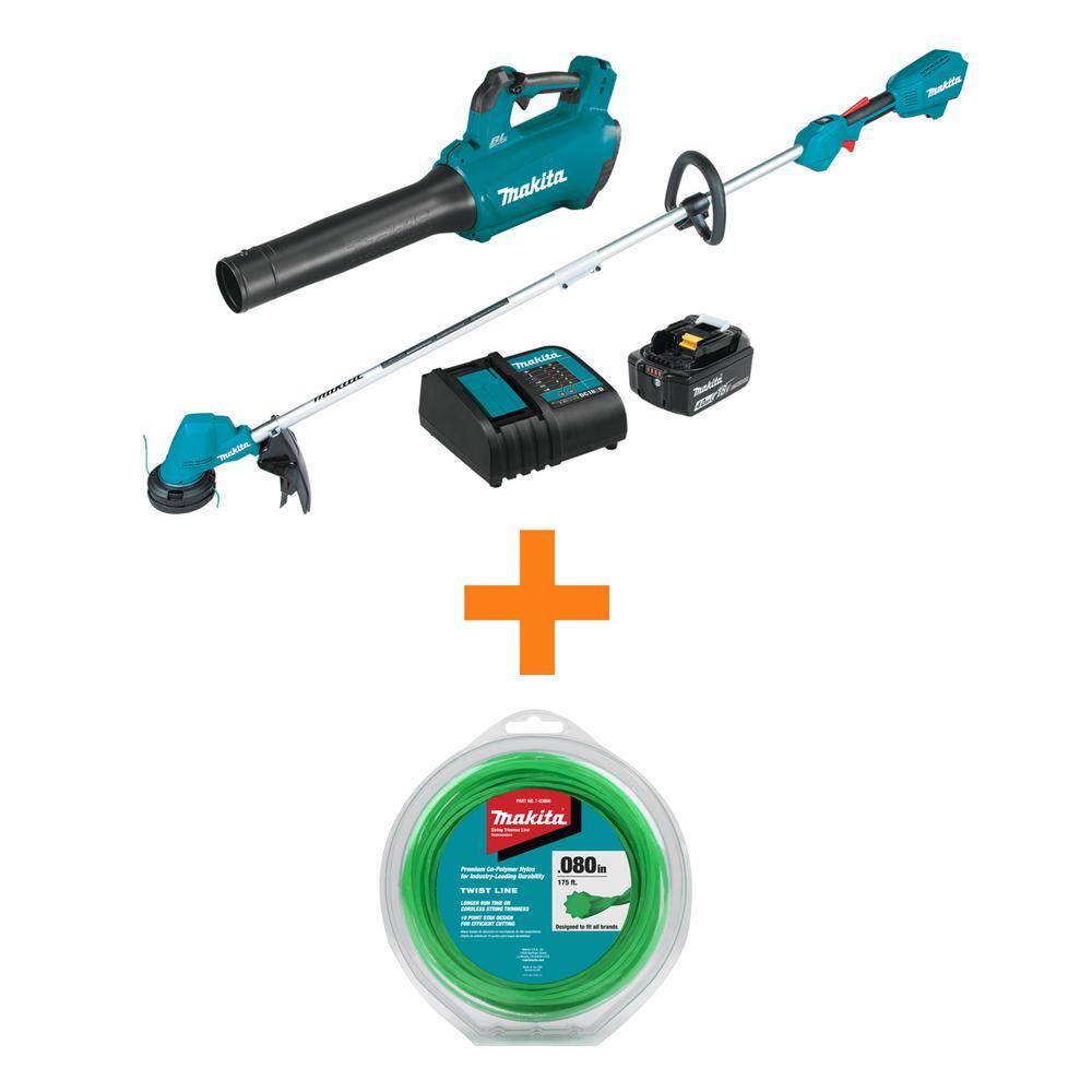 Makita 18V LXT Cordless Li-Ion Leaf BlowerString Trimmer Combo Kit 2-Tools 4.0Ah with bonus 0.08 in. x 175 ft. Trimmer Line XT287SM1-T03866