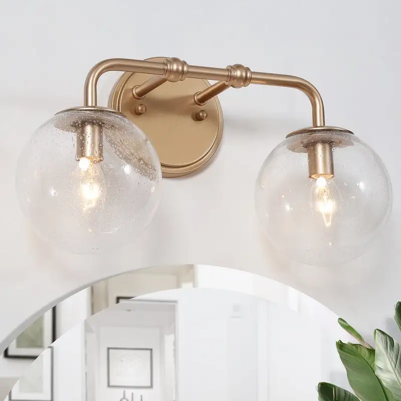 Koini Modern Glam Gold Bathroom Vanity Lights Seeded Glass Globe Wall Sconces