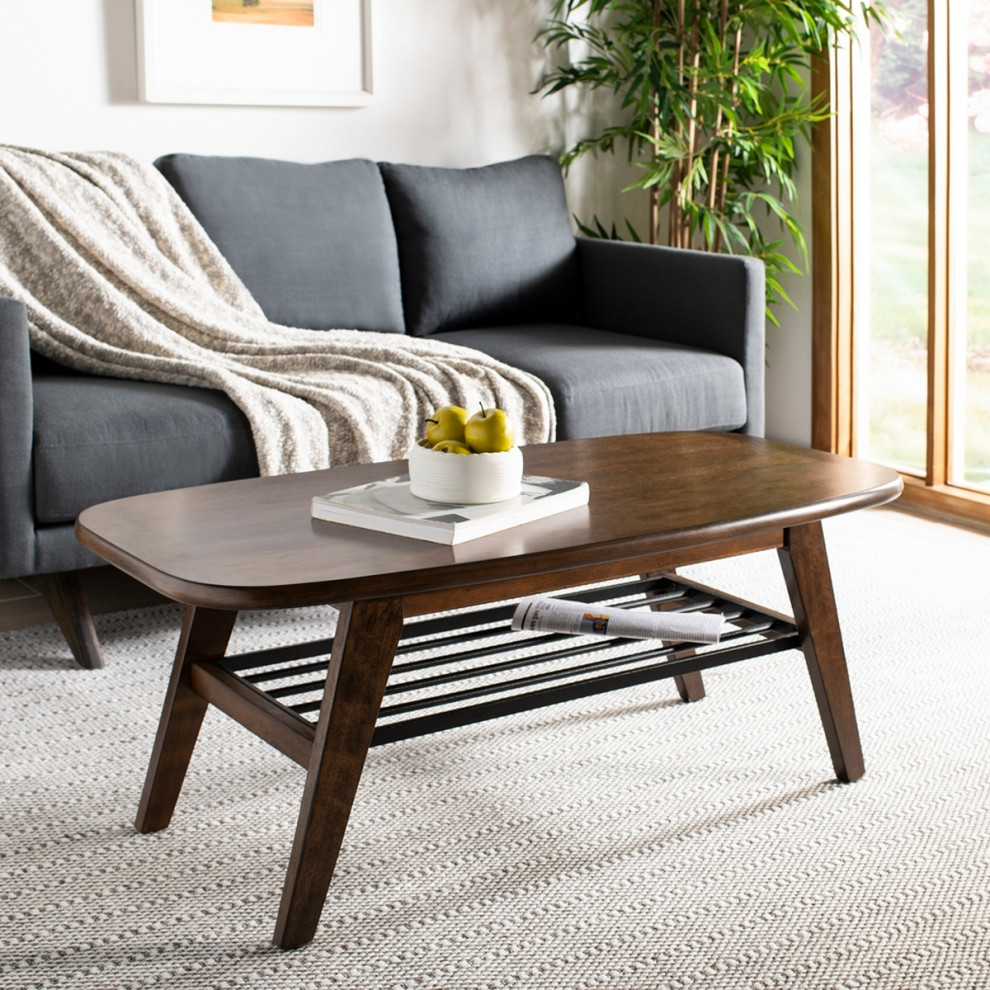 Rhen 2 Tier Coffee Table Walnut/ Black   Midcentury   Coffee Tables   by Peachtree Fine Furniture  Houzz