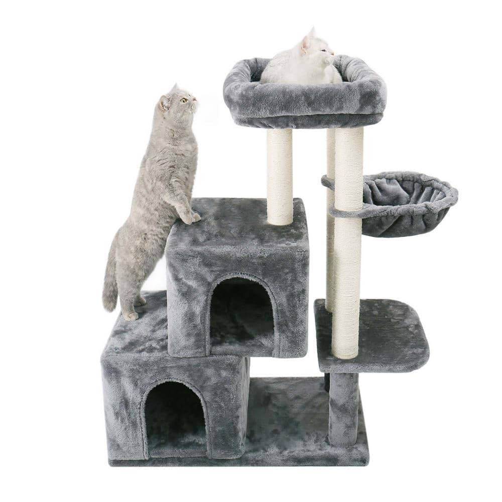 Foobrues Sturdy Hammock Cat Tree Pet Cat Scratching Posts and Trees Cat House in Gray PSL-23170413