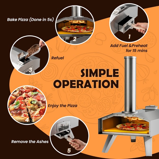 Costway Wood Pellet Pizza Oven Pizza Maker Portable Outdoor Pizza Stone W Foldable Leg