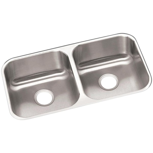 Elkay Dayton Double Bowl 31-3/4 In. x 18-1/4 In. x 8 In. Deep Stainless Steel Kitchen Sink， Undermount