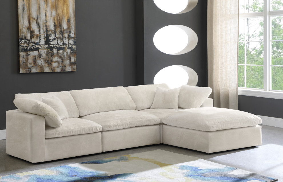 Cozy Velvet Upholstered Comfort L Shaped Modular Sectional   Transitional   Sectional Sofas   by Meridian Furniture  Houzz