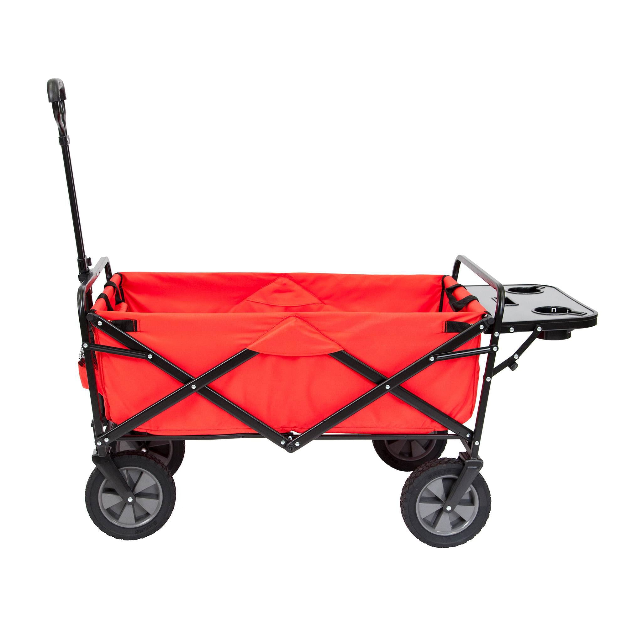 Mac Sports Collapsible Folding Outdoor Garden Utility Wagon Cart w/ Table, Red