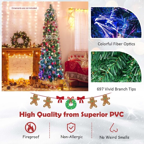 Costway 5/6/7/8 FT PreLit Artificial Xmas Tree with Colorful Fiber