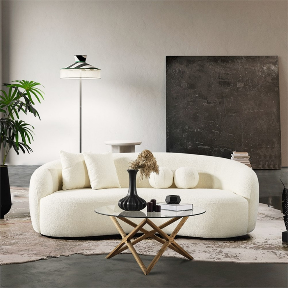 Bursa Japandi Style Luxury Modern Boucle Fabric Curvy Ivory Couch   Transitional   Sofas   by Homesquare  Houzz