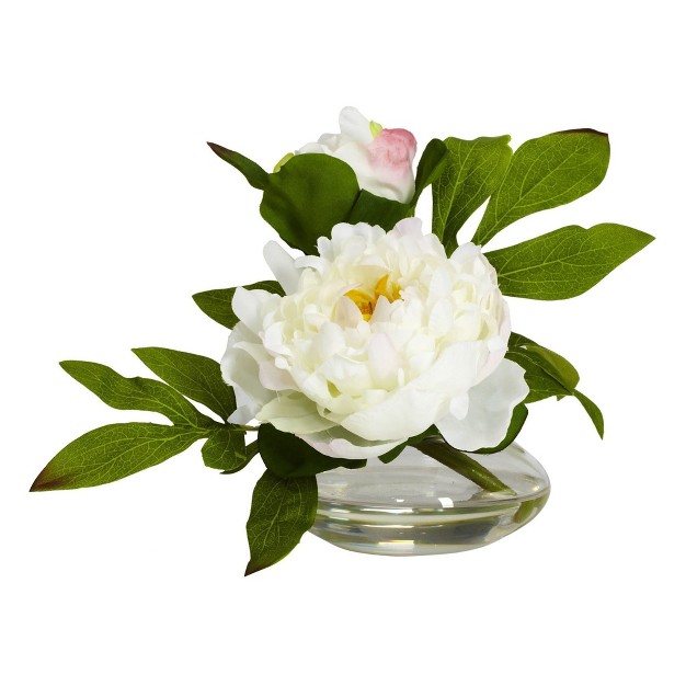 Nearly Natural 6-in Peony With Glass Vase (set Of 3)