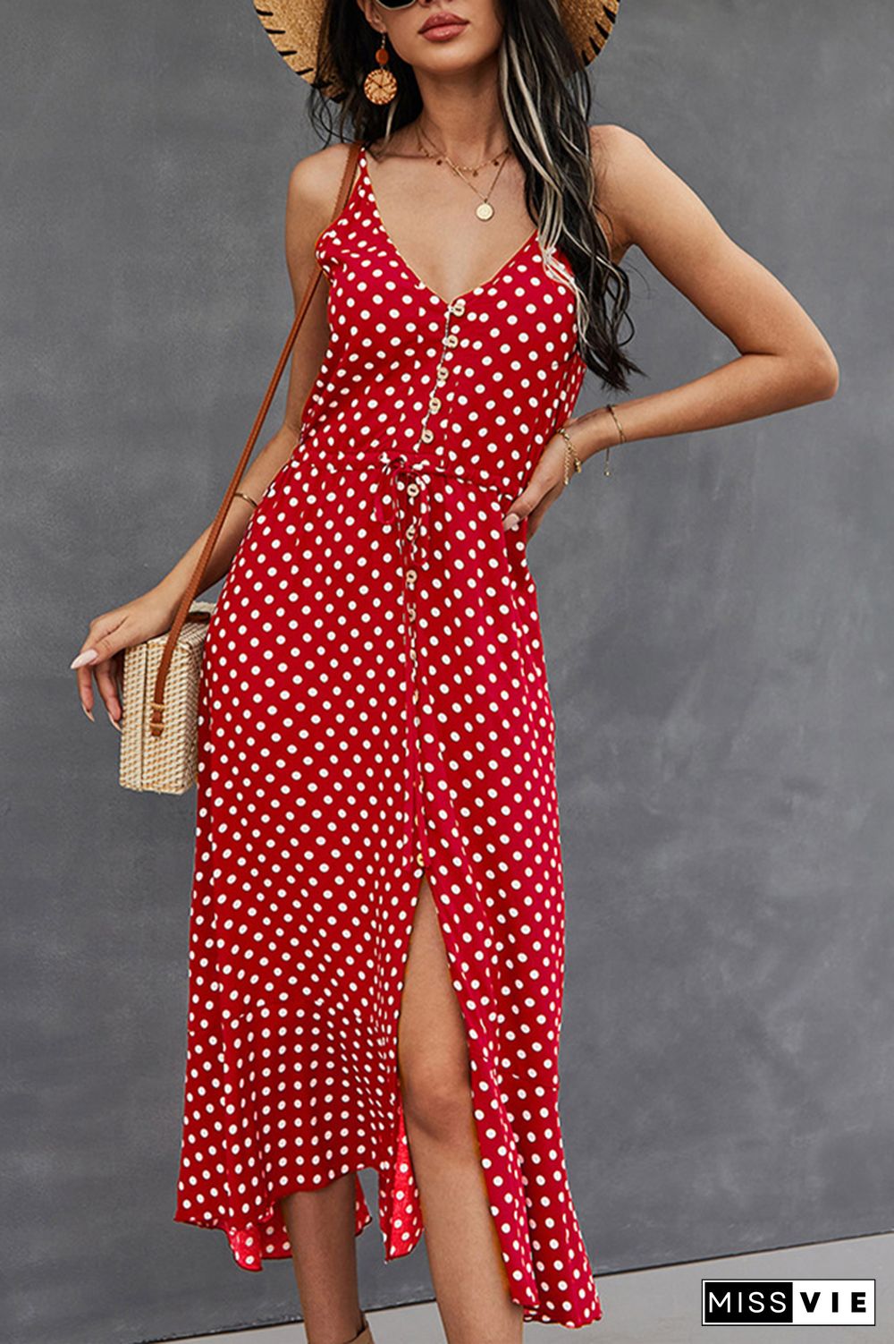 Polka Dots Sleeveless Midi Dress Wholesale