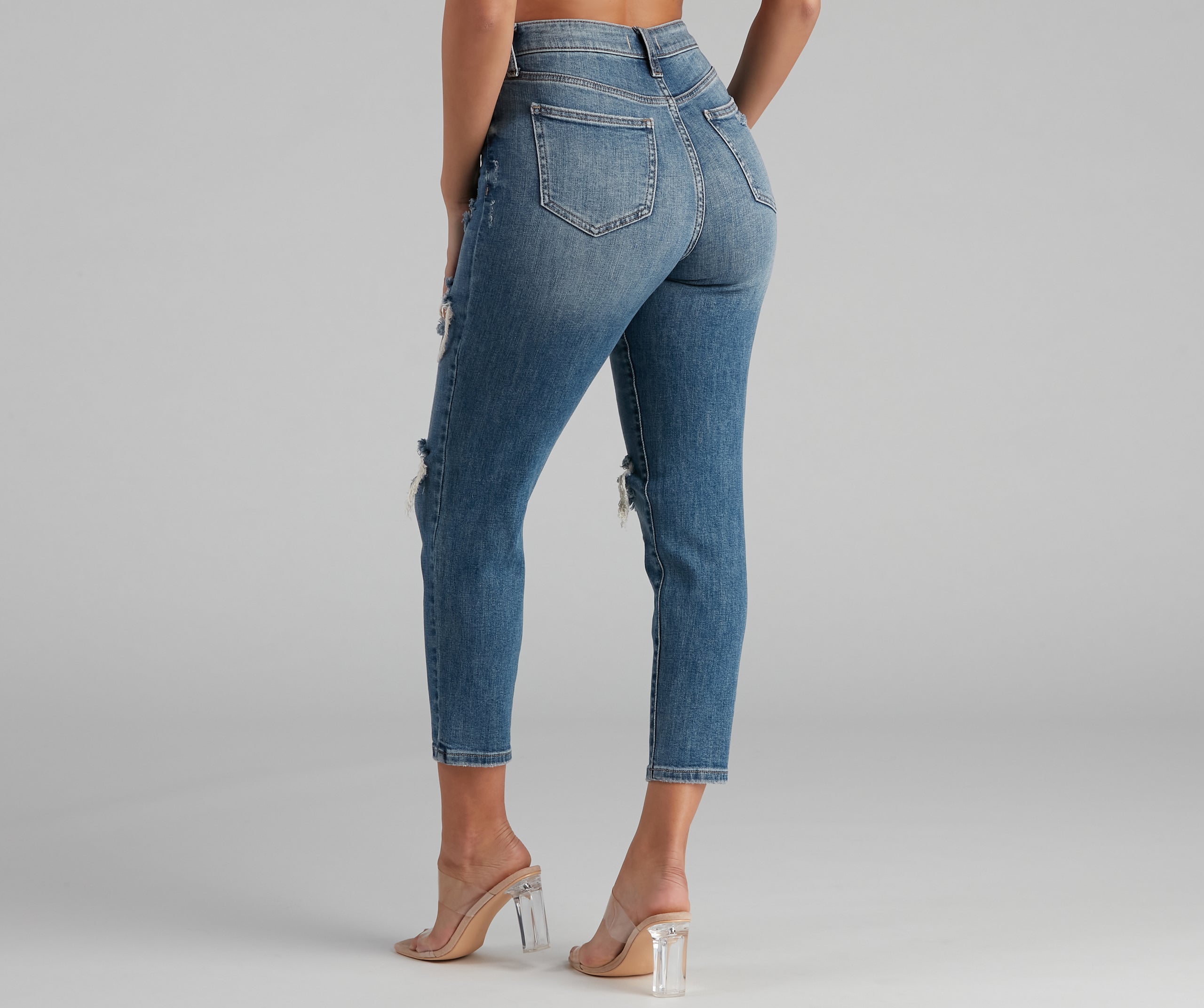 Tobi High-Rise Distressed Mom Jeans