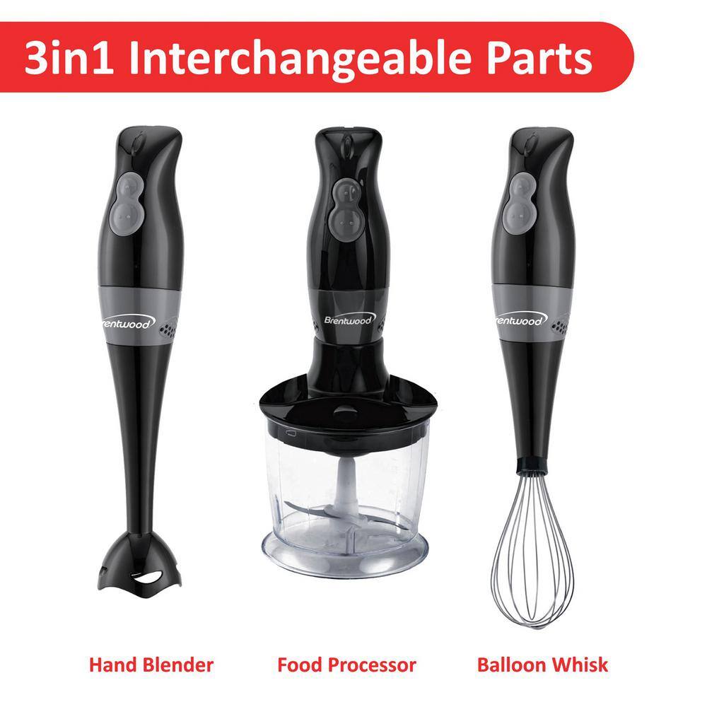 Brentwood Appliances 2-Speed Black Hand Mixer Blender and Food Processor with Balloon Whisk HB-38BK