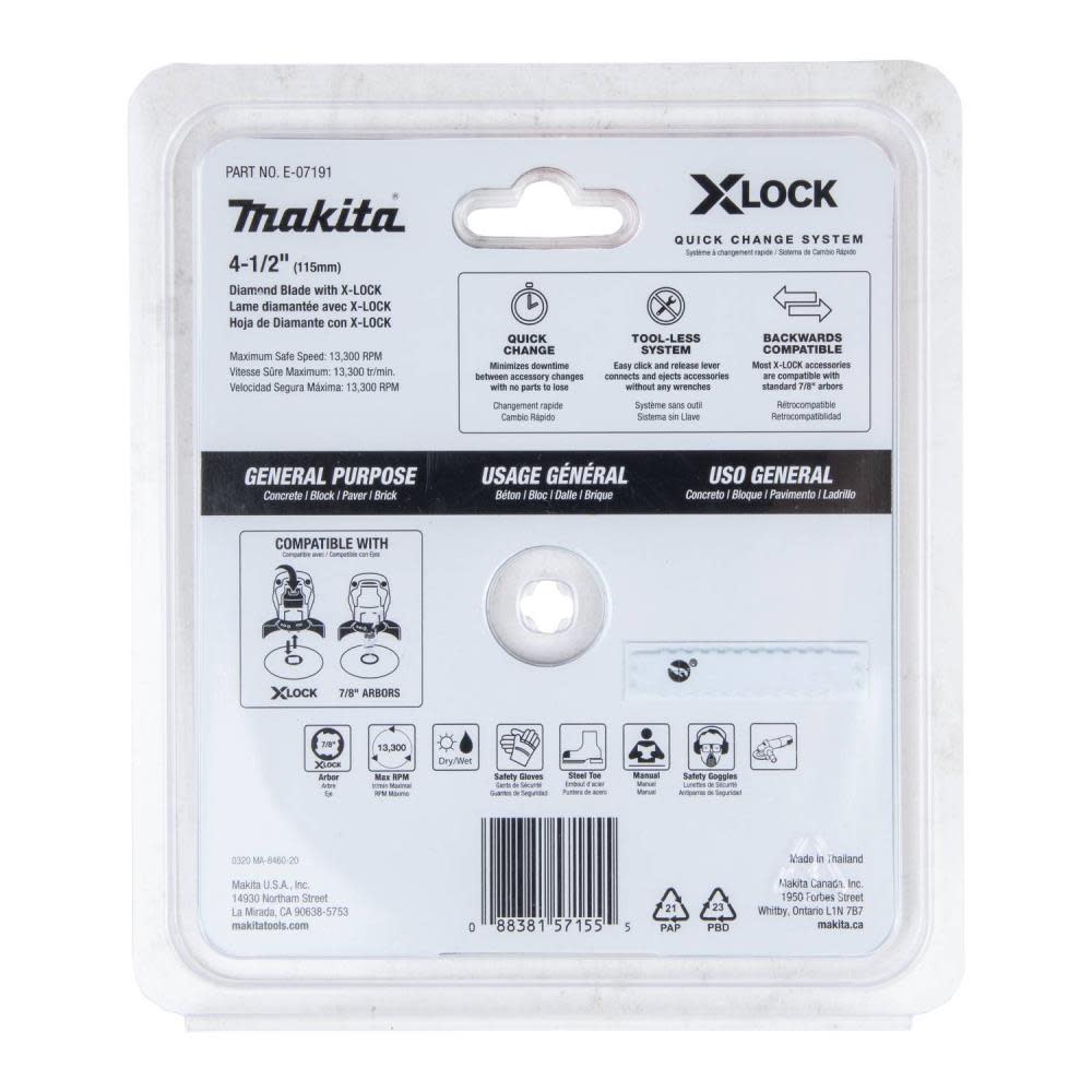 Makita X-LOCK 4-1/2 Segmented Diamond Blade for Masonry Cutting ;