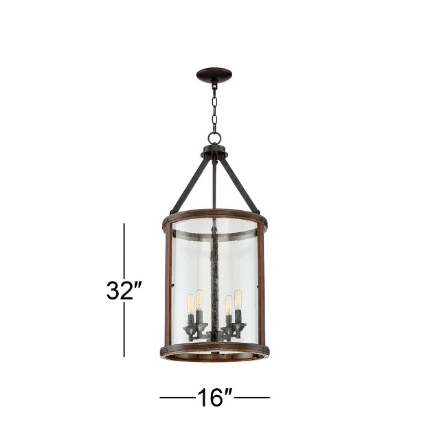 Wide Industrial Rustic Clear Seeded Glass 4 light Fixture For Dining Room Kitchen Island