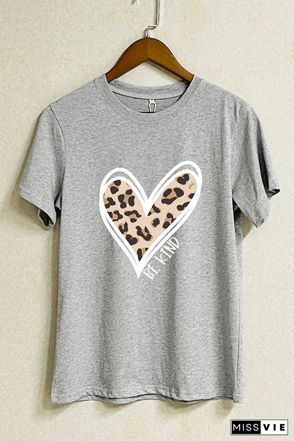 Be Kind Leopard Heart Short Sleeve Graphic Tee Wholesale