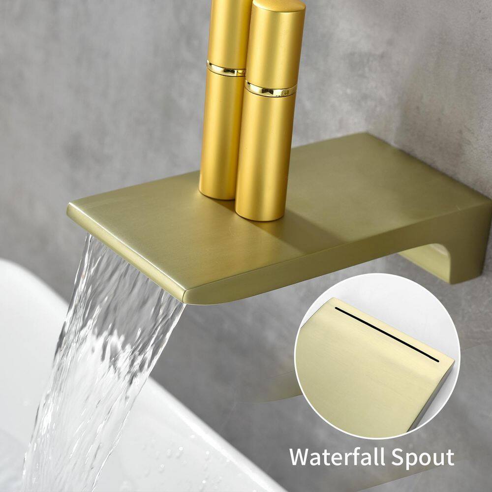 UKISHIRO One-handle 1.8 GPM 10 in. Wall Mount Shower Head and Tub Faucet with Solid Brass Valve in Brushed Gold (Valve Included) SMDJE220929NHS2