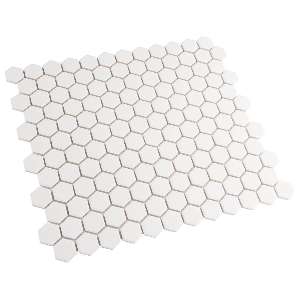 Merola Tile Gotham 1 in. Hex White 10-14 in. x 11-34 in. Unglazed Porcelain Mosaic (8.56 sq. ft. Case) FXLGHWT