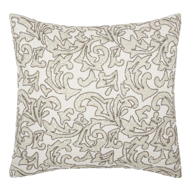 Oversize Luminescence Beaded Leaves Square Throw Pillow Silver Mina Victory