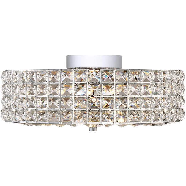 Wide Chrome 6 light Clear Faceted Crystal For Bedroom Kitchen Living Room