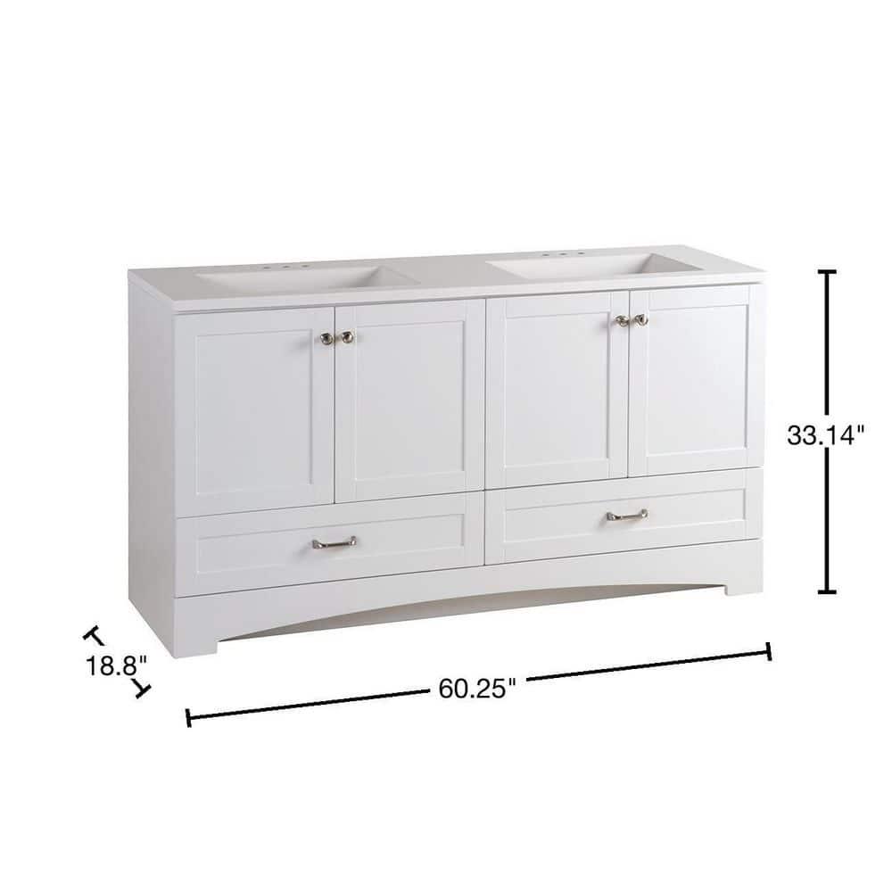 Glacier Bay Lancaster 602 in W x 188 in D x 331 in H Freestanding Bath Vanity in White with White Cultured Marble Top