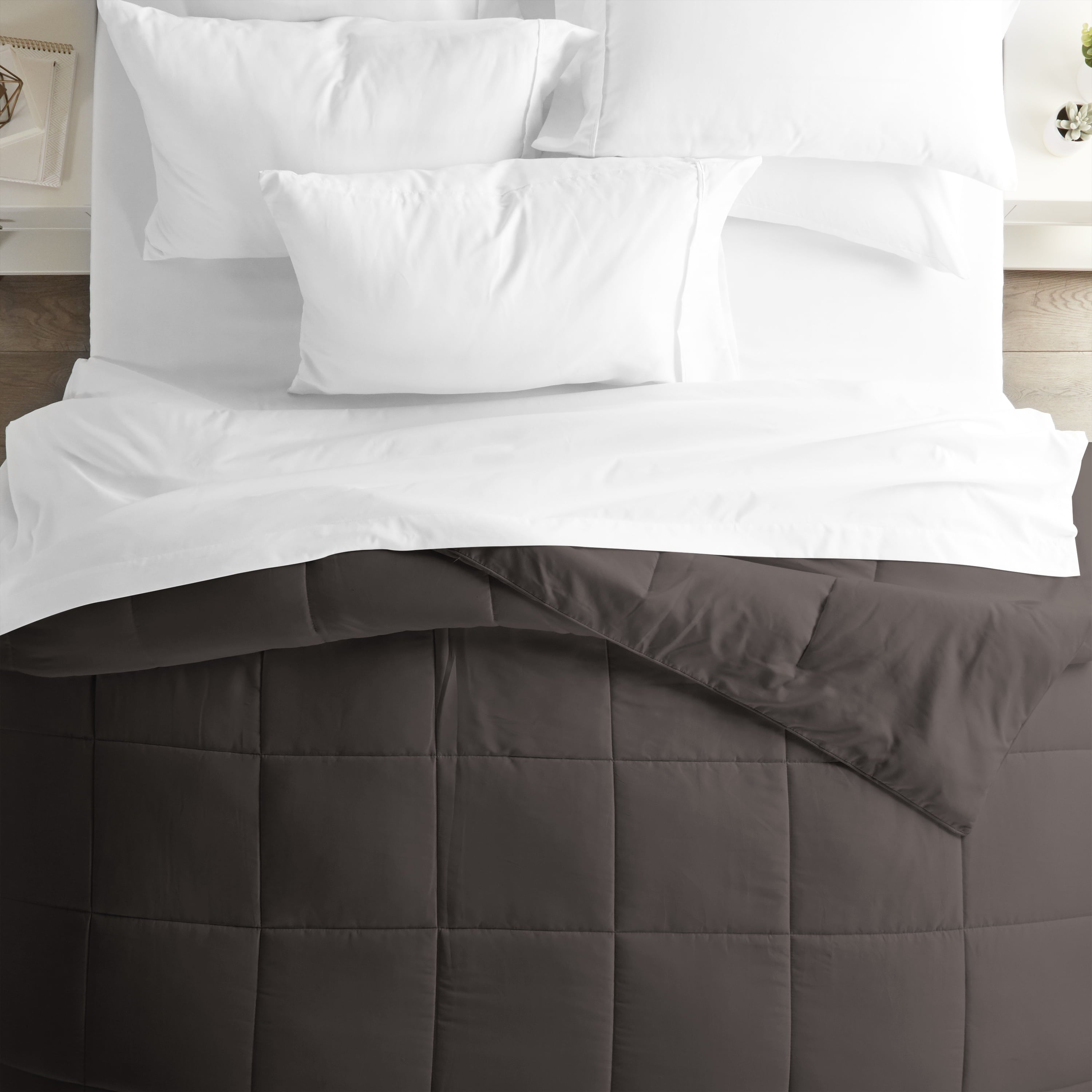 Chocolate All Season Alternative Down Solid Comforter, Full/Queen, by Noble Linens