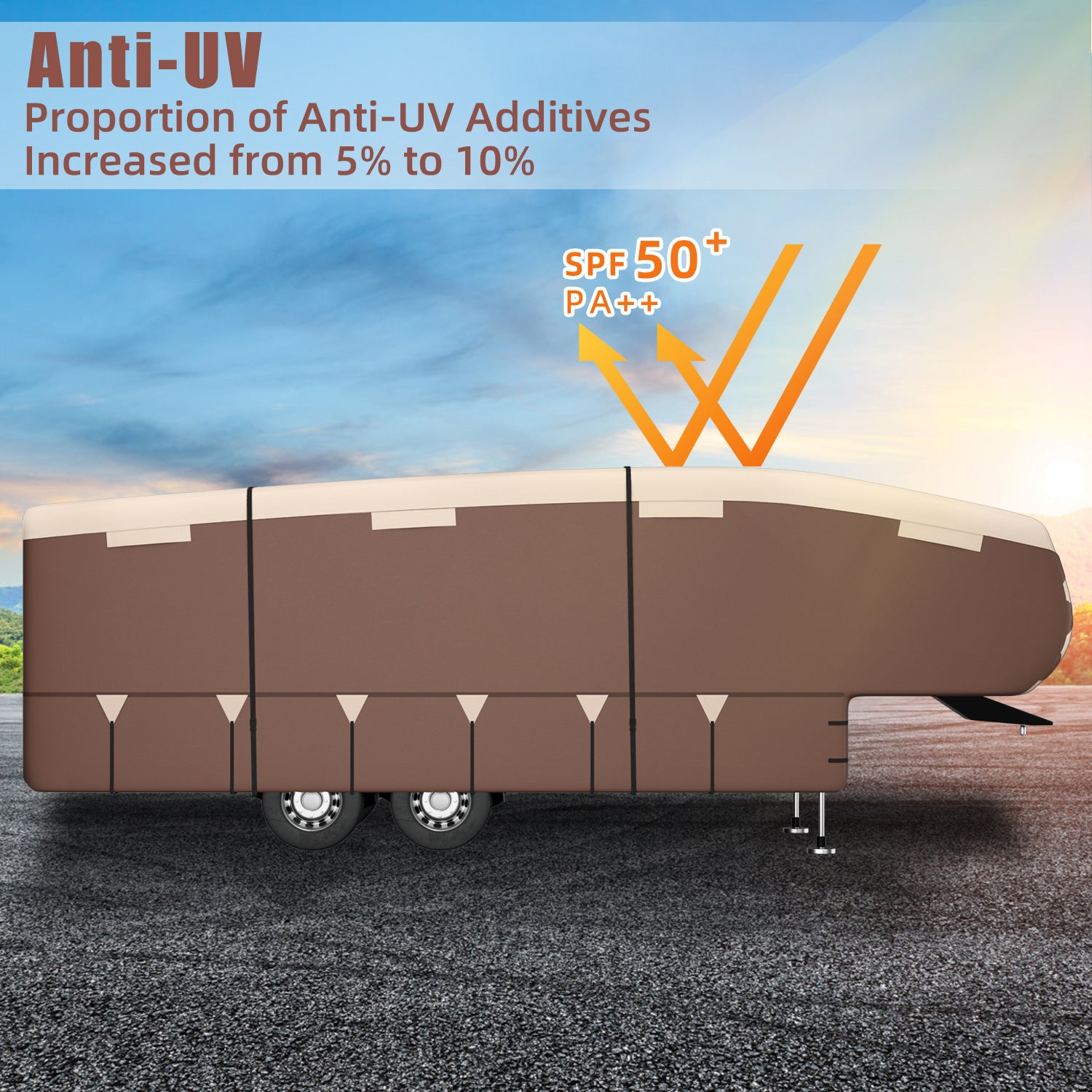 Narelect 5th Wheel Cover Two Color Design RV Cover Fits 37'-40' RV Heavy Duty 5th Wheel RV Cover Anti-UV Waterproof Windproof， with Gutter Cover and 2 Pcs Extra Straps