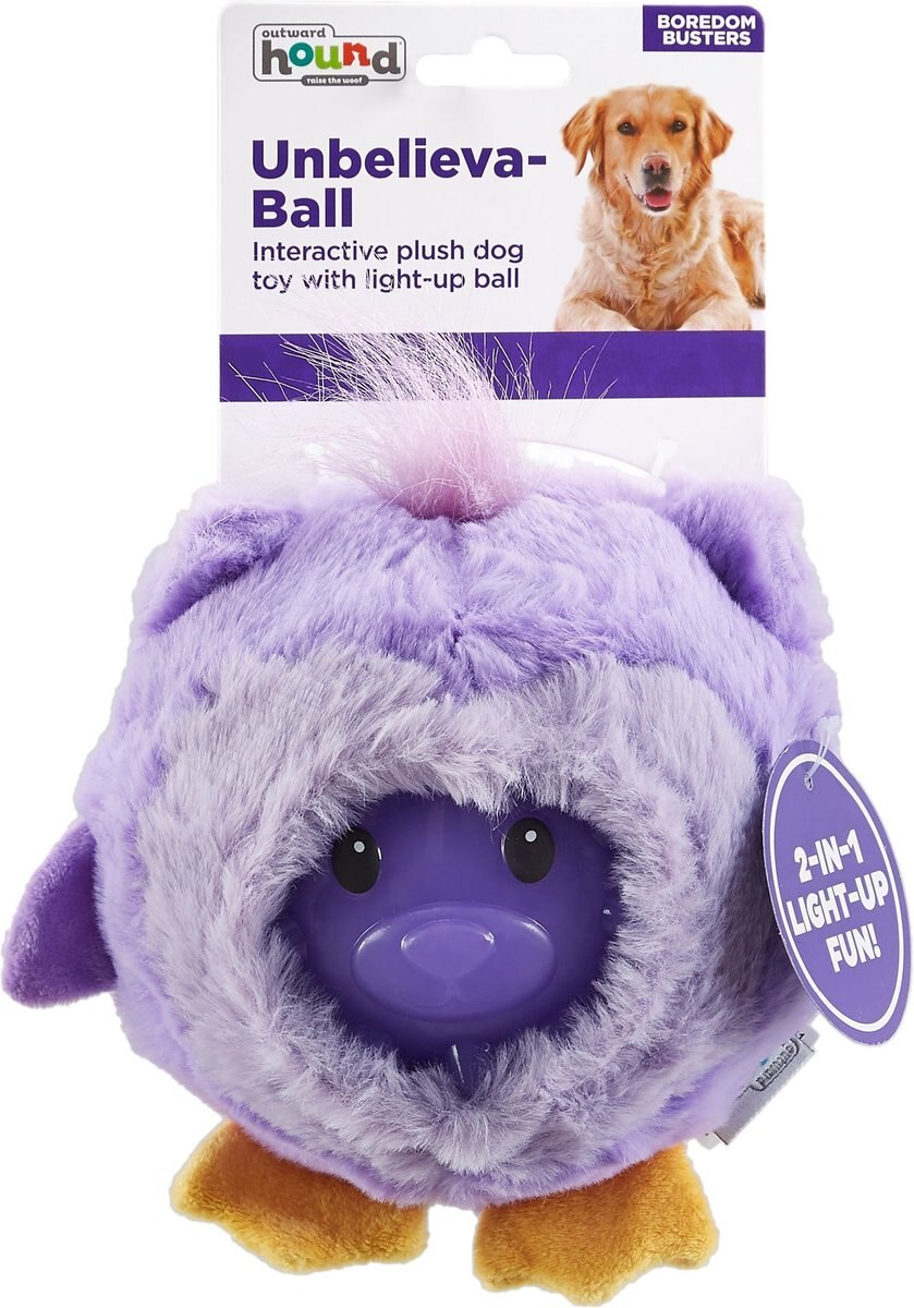 Outward Hound Unbelieva-Ball Owl Interactive Plush Toy with Light Up Ball Dog Toy， Purple